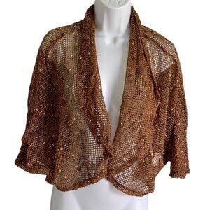 Kaktus 3/4 Sleeve Open Front Cropped Cardigan Brown Shrug Women's Large